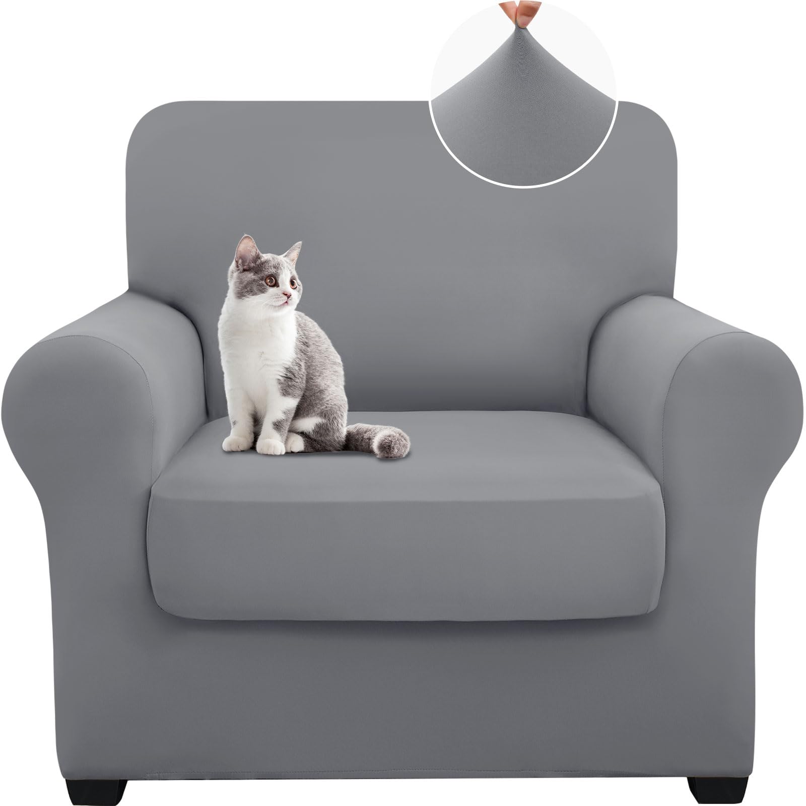 Photo 1 of hyha 2 Pieces Chair Covers for Living Room, Chair Slipcovers Stretch Slipcovers for A Separate Cushion Couch Sofa, Armchair Covers Washable Sofa Covers (Armchair, Grey)