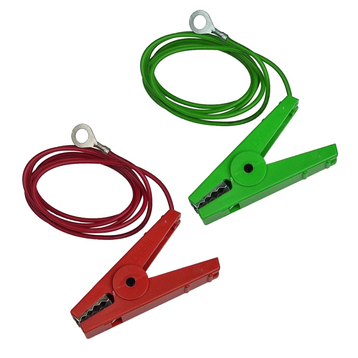 Replacement Live and Earth Connection Leads For Electric Fence Energiser | Red & Green | Fence and Ground Spares | 100cm Insulated Cable with Crocodile Clip | M8 Eyelet | Stainless Steel Teeth (Pair)