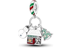 Parmuz 925 Sterling Silver Christams Charm for Bracelet Snowflake Halloween Dangle Charm Beads Santa Claus Snowman Deer Bead 