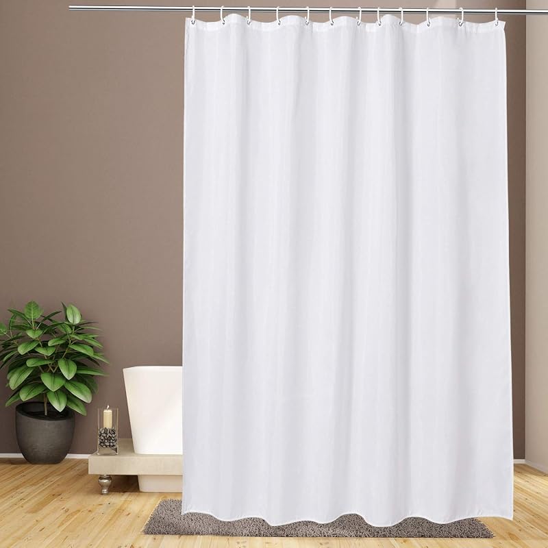 EurCross White Extra Long Shower Curtain 180 x 240 cm with 12 Hooks