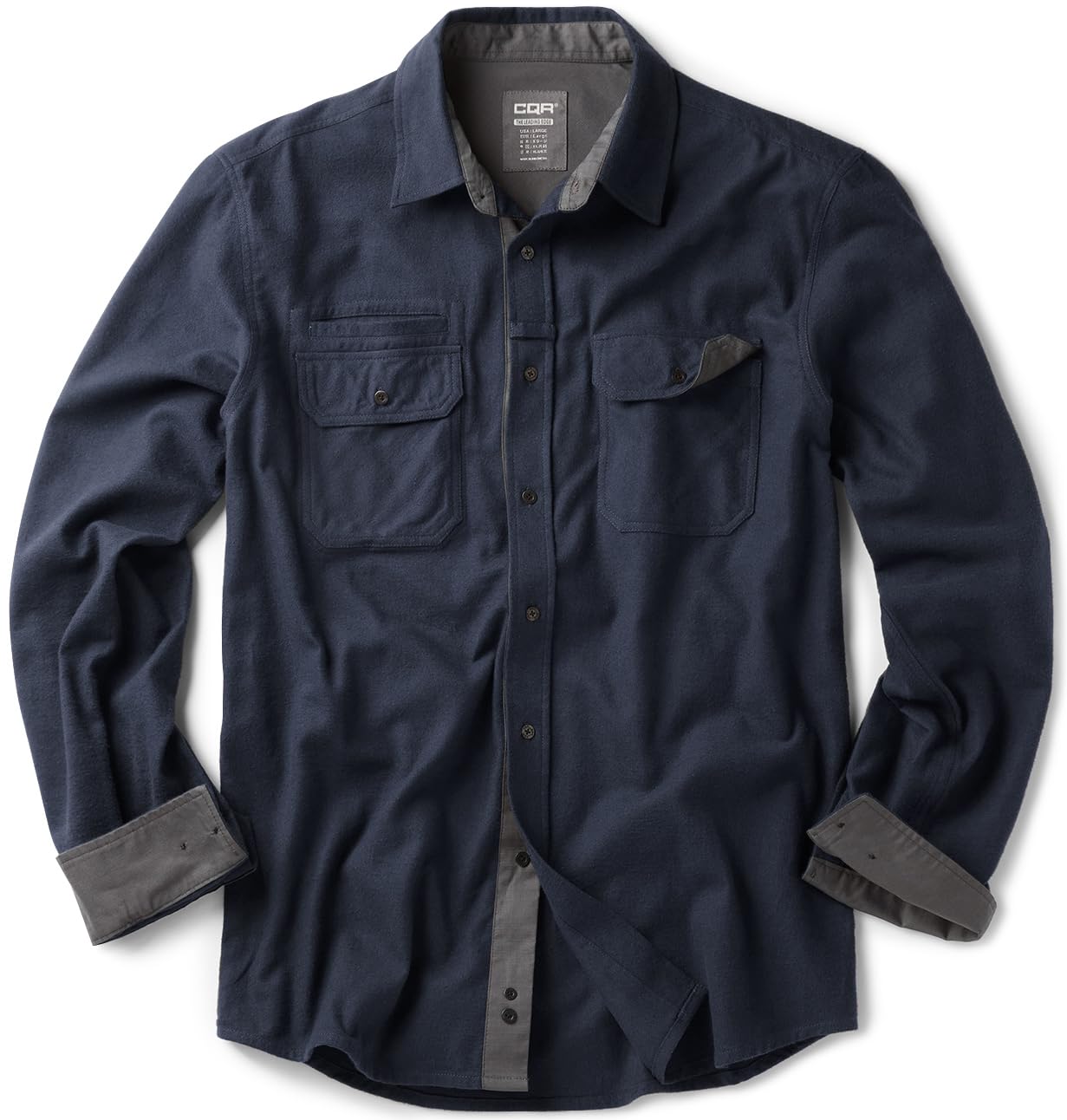 Photo 1 of CQR Men's 100% All Cotton Button Down Flannel Shirts, Long Sleeve Brushed Warm Soft Casual Outdoor Plaid Shirt, Solid Navy, X-Large