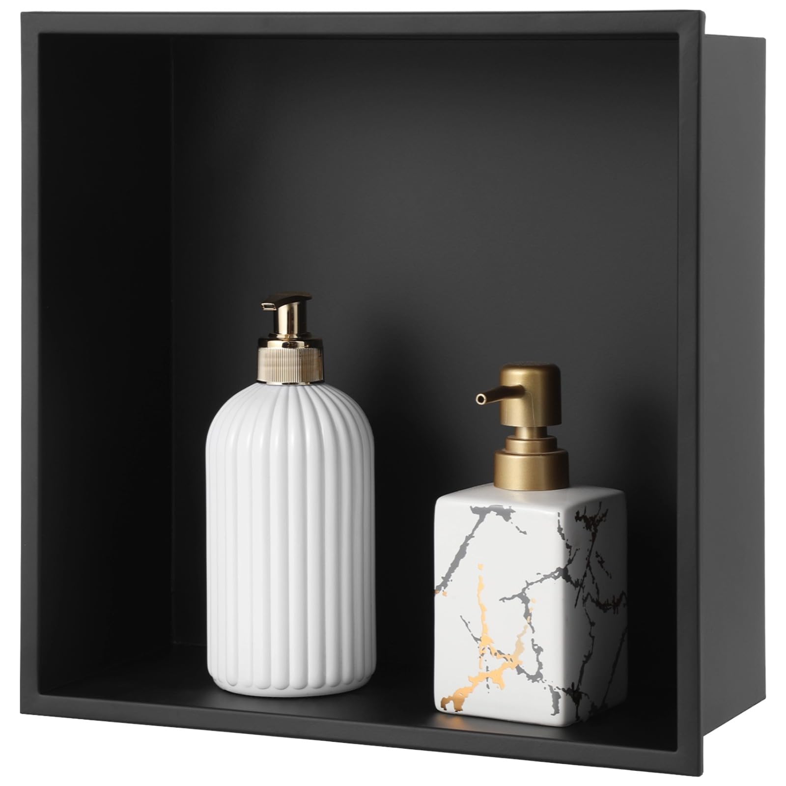 Photo 1 of 304 Stainless Steel Black Shower Niche, 12.6 x 12.6 x 4.9 in Recessed Bathroom Wall Niche, No Tile Needed Niche, In-Wall Storage Organizer for Bathroom, Kitchen