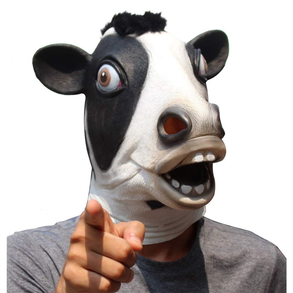 CreepyParty Cow Mask Latex Realistic Animal Full Head Masks for Halloween Party Carnival Cosplay Costume