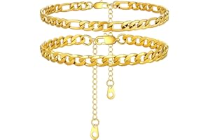 U7 2Pcs/3Pcs Ankle Bracelets for Women, Stainless Steel Cuban Link/Figaro/Rope/Heart Chain Anklets Sets,Waterproof Layered An