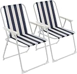 Harbour Housewares Folding Beach Deck Chair Blue Stripe