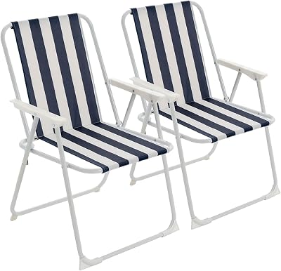 Harbour Housewares Folding Beach Deck Chair Blue Stripe
