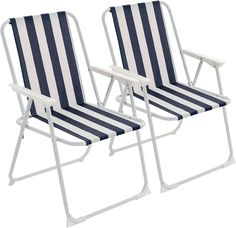 Harbour Housewares Folding Beach Deck Chair Blue Stripe