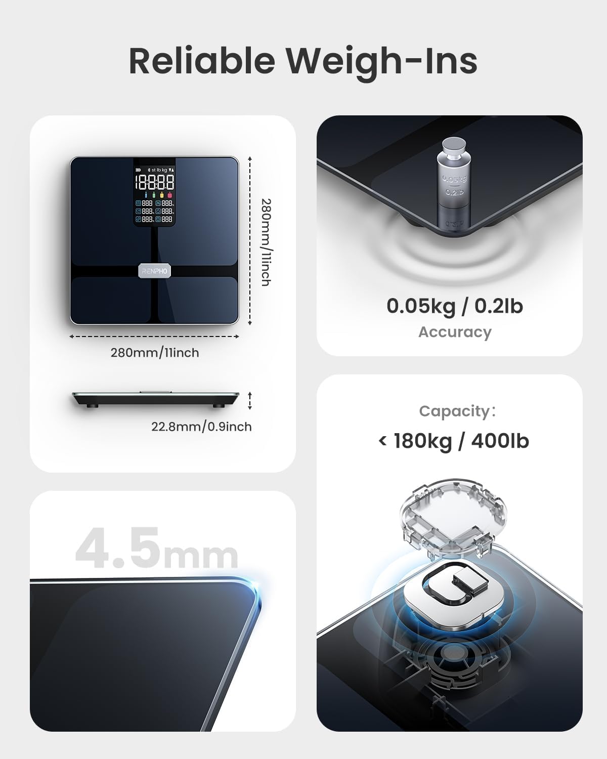 RENPHO Körperfettwaage mit großem Display, Personenwaage Ultrapräzise Waage mit Körperfett und Muskelmasse, Trend, Smart Waage Personen mit App, ITO Körperwaage, Schwarz, Elis 2X 8