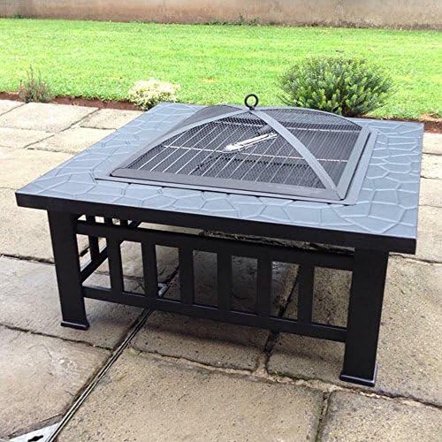 Alightup 32" Metal Fire Pit Outdoor Patio Garden Stove Fire Bowl Fireplace Brazier Square with Cover for BBQ(Rain Cover &amp; Grill Are Not Included)