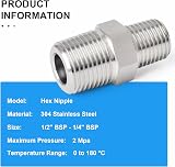 ERGAOBOY 2 Pcs Stainless Steel 304 Male Reducing Hex Nipple 1/2 x 1/4 BSP view 4