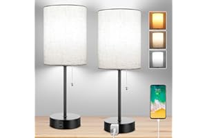 Dott Arts Bedside Lamps for Bedrooms Set of 2, Table Lamps for Nightstand with 3 Color Modes 2700K-5000K, AC Outlet, Nightstand Lamp Night Lamp for Living Room/Reading Room