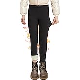 DDOBB Girls Fleece Lined Leggings Black Winter Thermal Warm Clothes Running Thick Pants Cold Weather for Kids 5-13 Years