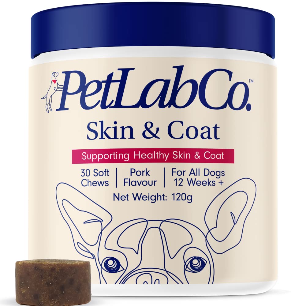 PetLab Co. Skin & Coat Chews - Support a Healthy, Comfortable Coat in Seconds a Day. Formulated with Beneficial Fatty Acids, Vitamins, Honey, & Turmeric to Optimize Skin and Coat Condition
