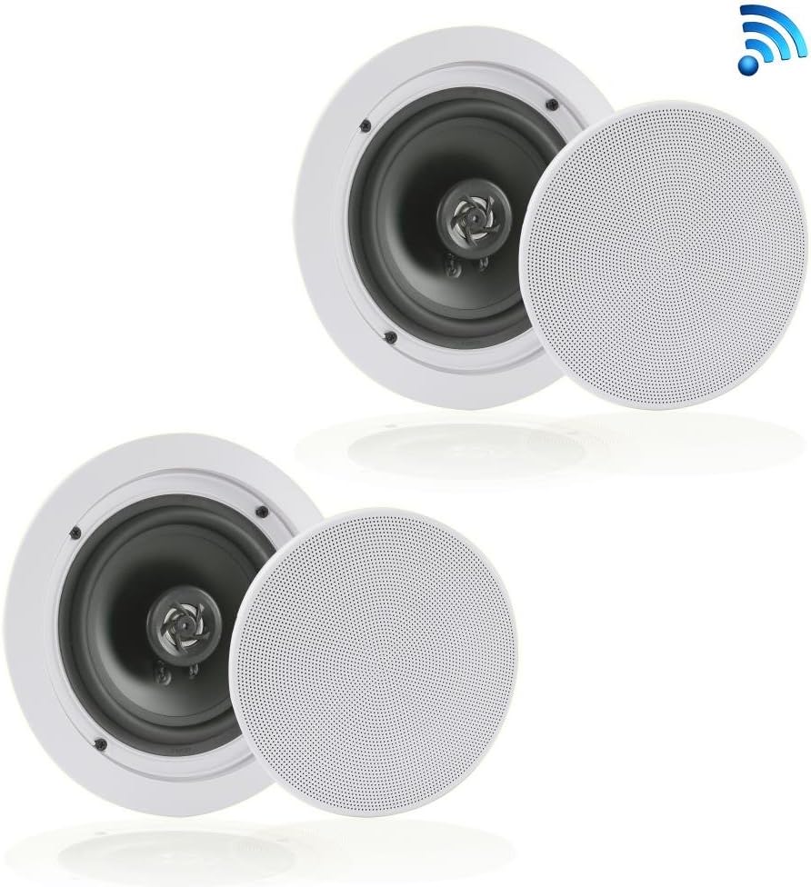Pair of Dual 8’’ Bluetooth Ceiling/Wall Speakers, 2-Way Flush Mount Home Speakers