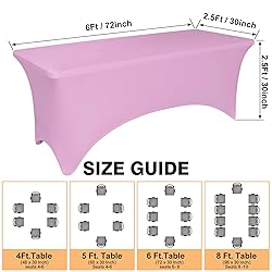 6 Pack 6 Feet Pink Spandex Tablecloth for