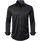 DEMEANOR Mens Dress Shirt Long Sleeve Stretch Wrinkle Free Wedding Formal Business Button Down Shirt