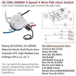 Ceiling Fan Switch Zing Ear ZE-208s E89885 3 Speed