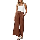 Athlisan Women's Summer Cotton Linen Palazzo Pants Baggy Wide Leg Lounge Trousers with Pockets
