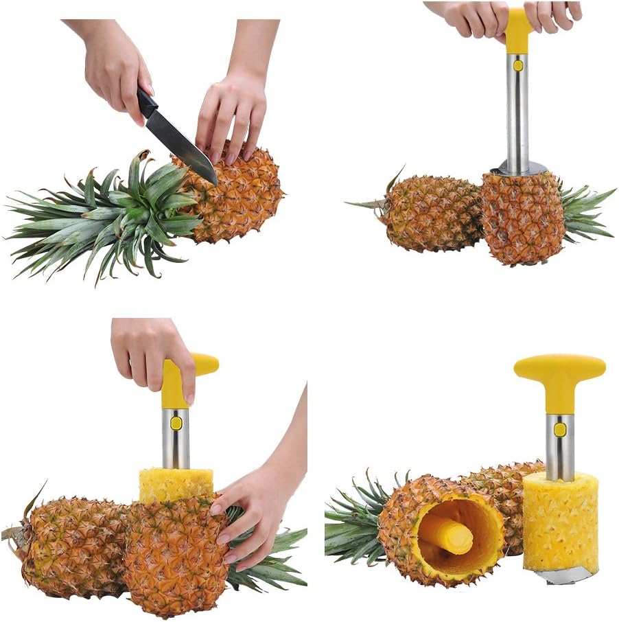 OHYIKA Stainless Steel Pineapple Slicer Pineapple Corer Peeler Cut Fruit Peeling Knife, Kitchen Gadget/Cutter -cut pineapple quick and easy without a knife (YELLOW)