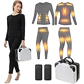 GPIOPGHO Women's Thermal Underwear Set, USB Electric Thermal Heated Long Johns Set with Power Bank for Outdoor Sports Skiing