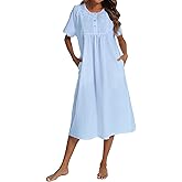 AVIIER 100% Cotton Nightgowns for Women Short Sleeve Night Gown with Pockets