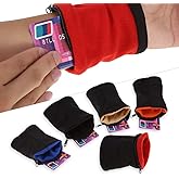 Sports Wristband Wallet, Workout Wallet Gym Wrist Bag Breathable with Sweatband Wrist Wallet, Wrist Band Pouch for Women Men Running Cycling Sports Cash Card Keys Storage(Red)