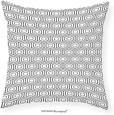 VROSELV Custom Cotton Linen Pillowcase Geometric Ancient Greek Moroccan Style Inspired Geometrical Mosaic Shapes Image Print for Bedroom Living Room Dorm Black and White 12"x12"