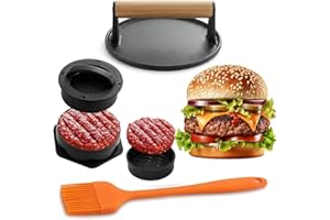 Oillase Smash Burger Press Kit - 4 in 1 Hamburger Patty Storage Containers,6.69" Round Cast Iron Smash Bacon Press- Non Stick