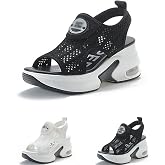 Hopomart TYSMGOEL Women's Air Cushion Sneakers Hiking Outdoor Sandals Breathable Mesh Lightweight Comfortable Roman Fish Mouth Walking Shoes Anti-Slip Height Increasing Beach Sandals