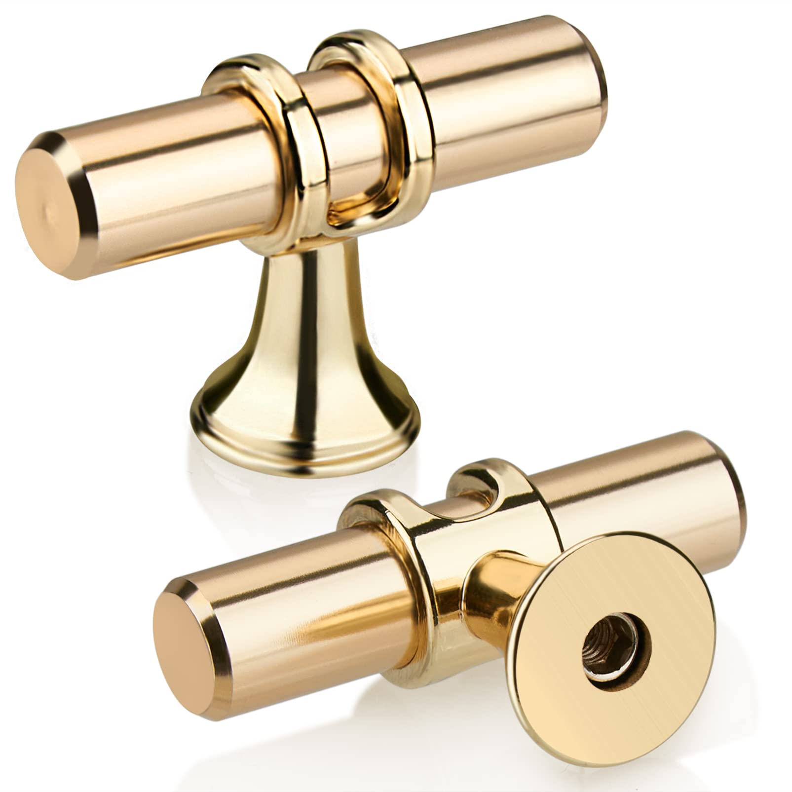 GUWINA 10pcs Gold Cupboard Door Knobs, Modern Single Hole T Bar Golden Drawer Knobs, Zinc Alloy Bathroom Cabinet Handles for Wardrobe Furniture Sideboard with Screws
