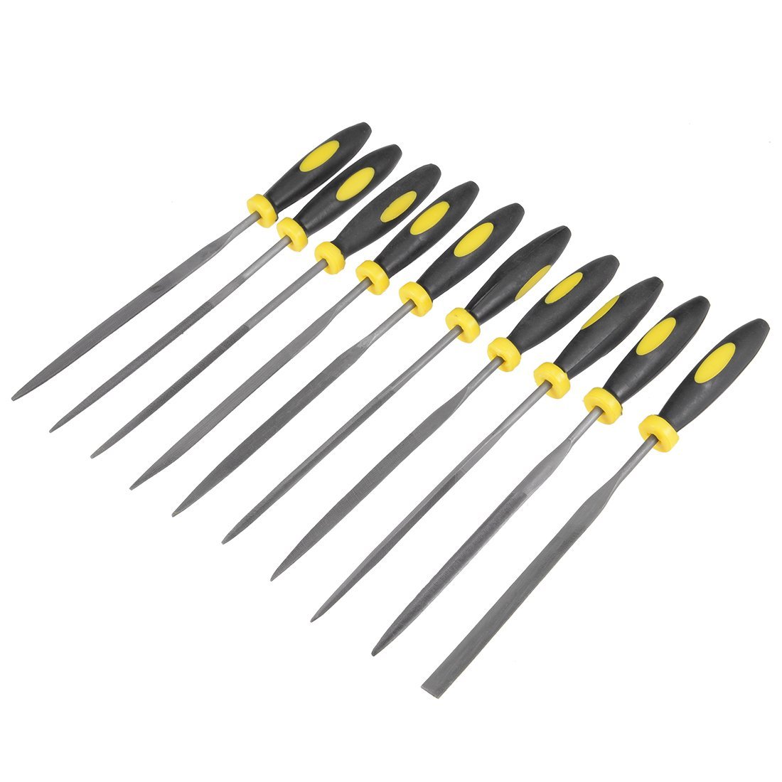 Sourcingmap 10Pcs Smooth Cut Bearing Steel Needle File Set with Rubber Handle, 3mm x 150mm