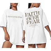 Sulayesh Faith Over Fear Christian Shirts for Women Oversized Jesus God Religious Bible Verse Tees Inspirational Tshirts Tops