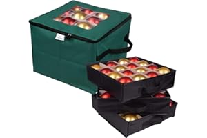 ProPik Christmas Ornament Storage Box, Organizer Holds Up to 48 Xmas Balls with 3 Separate Removable Trays, Container has Dividers to Organize Holiday Tree Ornaments (Green)