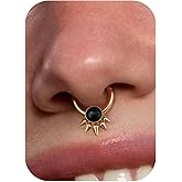 BodyBonita Opal Septum Rings - 16G 316L Surgical Steel Hinged Nose Rings Hoops Septum Jewelry White/Blue/Black Opal Nose Piercings Women Helix Tragus Rook Daith Piercing Jewelry Gold Plated 8mm 10mm