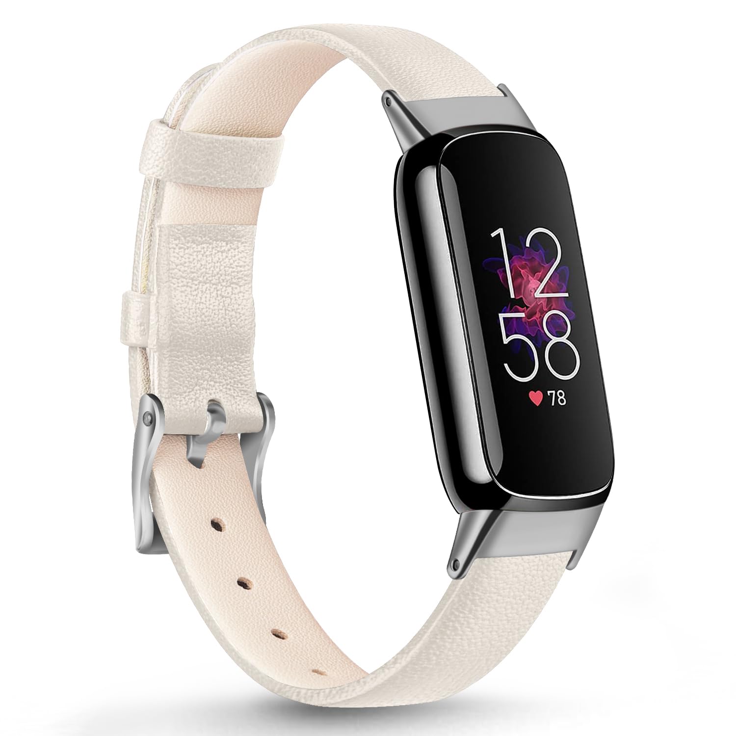 Mugust Straps Compatible with Fitbit Luxe Leather Strap for Women Men, Leather Adjustable Sport Replacement Wrist Bands for Fitbit Luxe Only (Starlight)
