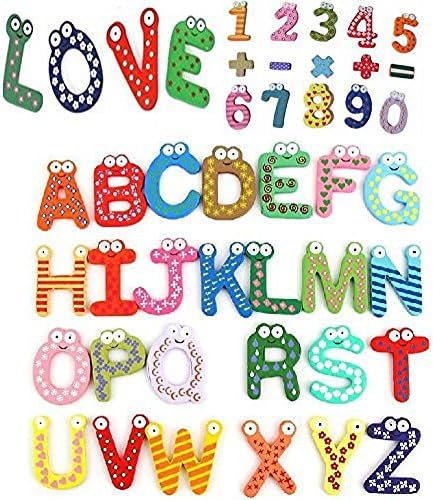Eucute® 26+10+5pcs Colorful Funny Wooden Refrigerator Magnetic Alphabet A-Z Letters &amp; Numbers &amp; Operational Sign Preschool Toddler Toy Perfect for Children to Learn and Spell Words