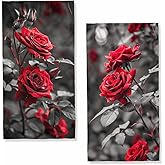 JLSTK Red Roses Hand Towels Highly Absorbent Valentine's Day Red Flowers Bath Hand Towels for Bathroom Home Hotel Spa Gym Yoga Nautical Beach Bathroom Decor Gifts for Women Man 14"x28"