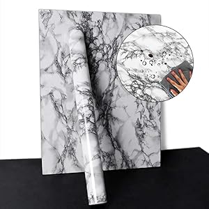 YENHOME Faux Countertops Peel and Stick 24" x 196" Landscape White Marble Contact Paper for Cabinets Cover Shelf Liner Self Adhesive Wallpaper for Bathroom Wall Decor Vinyl Film