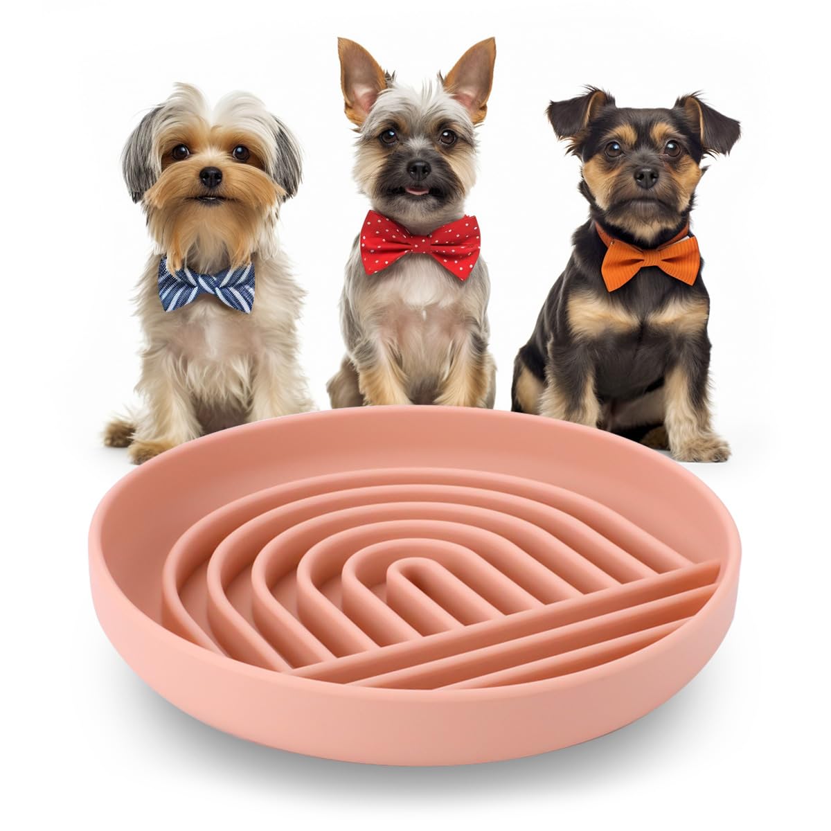 Slow Feeder Dog Bowl, BOJVESH 7.5 inch Silicone Puzzle Bowl Lick Mat, Non-Slip Slow Down Bowl with Suction Cup, Slow Feeder Bowl for Fast Eaters, Pet Slow Feeding Dish for Small Medium Dogs (Blush)