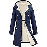 UMIPUBO Women's Softshell Long Rain Jacket Waterproof Fleece Lined Windbreaker Lightweight Insulated Warm up Coat with Hood