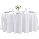 Cupuamon 108 inch Round Tablecloth Washable Polyester Table Cloth Decorative Table Cover for Wedding Party Dining Banquet (108 inch,White)