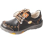 TMA EYES Women's Leather Non-Slip lace-up Leather Fashion Shoes Flats Comfortable with Hand-Stitched Design