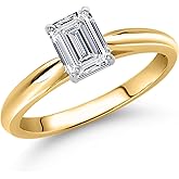 Gem Stone King 0.70 Cttw IGI Certified Lab Grown Diamond in 10K Yellow and White Gold Solitaire Engagement Ring for Women | Emerald Cut | E-F Color | VS1-VS2 Clarity