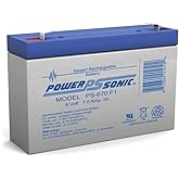 Power-Sonic Rechargeable Sealed Lead Acid Battery PS-670 6V 7.0 AH @ 20-hr. 6V 6.3 AH @ 10-hr, Gray