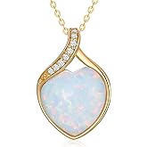YDD 14k Solid Gold White Opal Necklace for Women Heart Shape Opal with Genuine Diamond Pendant Necklace Heart Necklace Opal Jewelry Diamond Jewelry Gifts 16"-18"