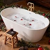 55" Oval Freestanding Soaking Bathtub with Toe-Tap Chrome Drain, Stand Alone Tub, Acrylic Soaking Tub, Ergonomic (Gloss White, 55")