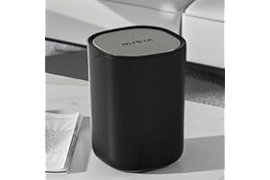 MRBIN Desk Mini Trash Can, 0.4 Gallon / 1.5L Small Garbage Can with Stainless Steel Lid Table Plastic Waste Basket for Bedroo