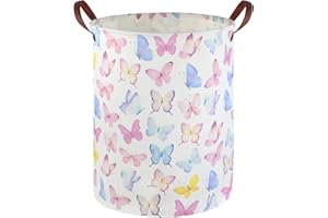 FXOCSHE Butterfly Laundry Basket Girls Hamper,Baby Nursery Clothes Hamper,Foldable Waterproof Large Storage Baskets for Girls Bedroom,Butterfly Room Decor,Gift Baskets(Colorful butterfly)