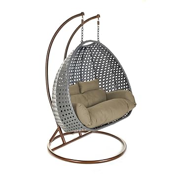 Home Deluxe - Polyrattan Hängesessel - Twin grau mit Regenabdeckung - inkl. Gestell, Sitz- und Rückenkissen