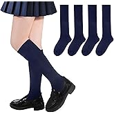 4 Pairs Girls Knee High Socks Stripe Seamless Toe Kids School Uniform Socks Over The Knee Socks for Girls Boys